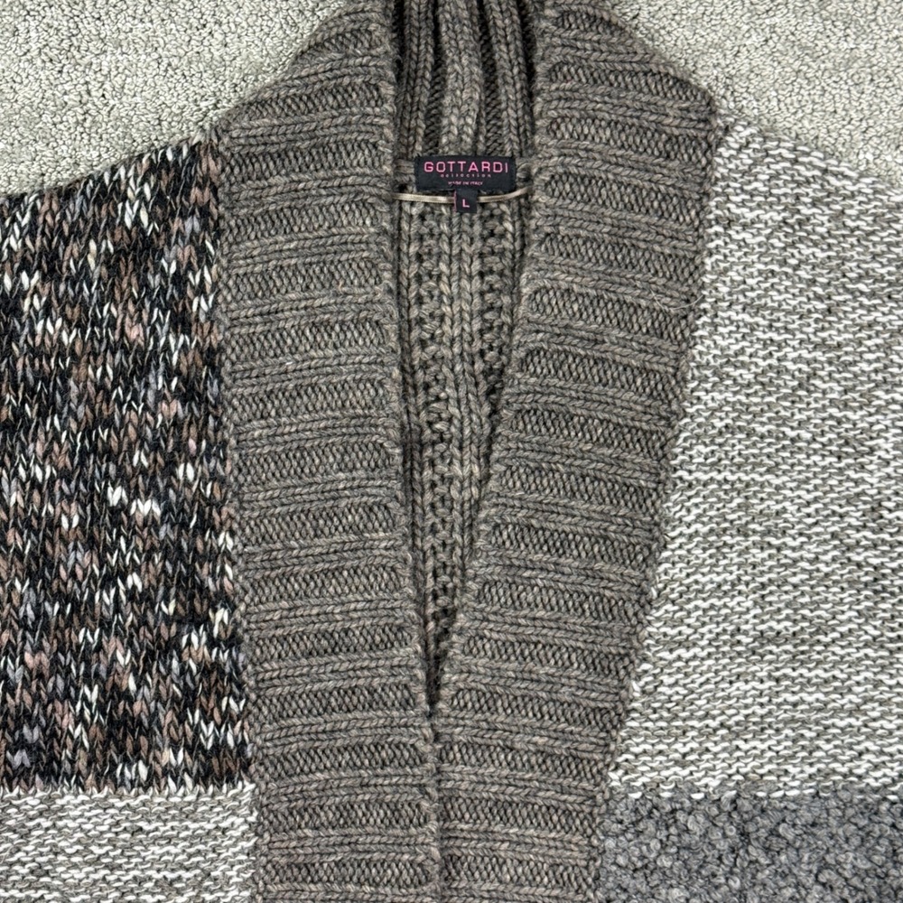 Gottardi Collection Cardigan Women L Brown Patchwork Mixed Knit Italian Sweater